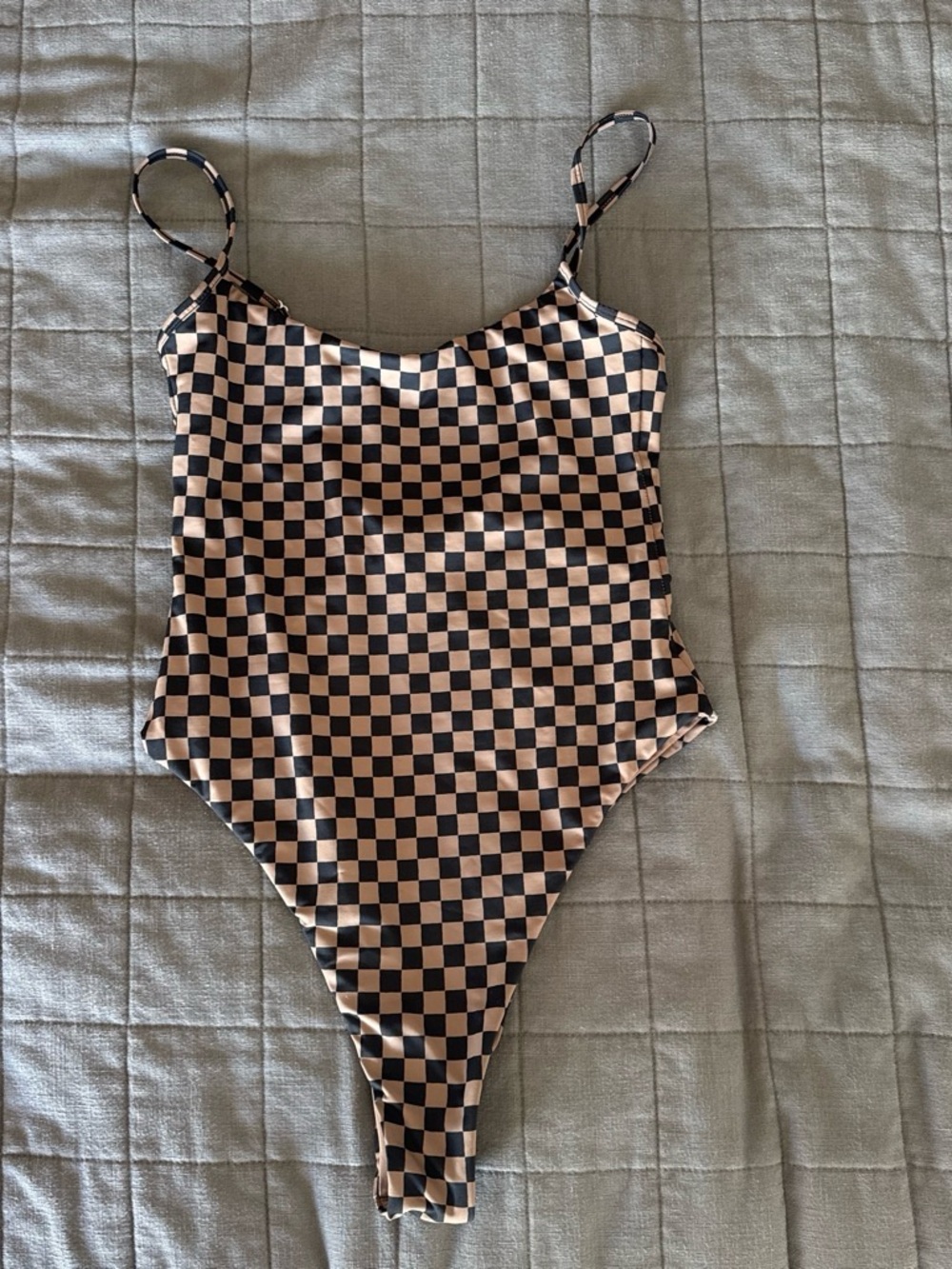 Tan+Lines women’s Checkered One-Piece Swimsuit in Black and Tan